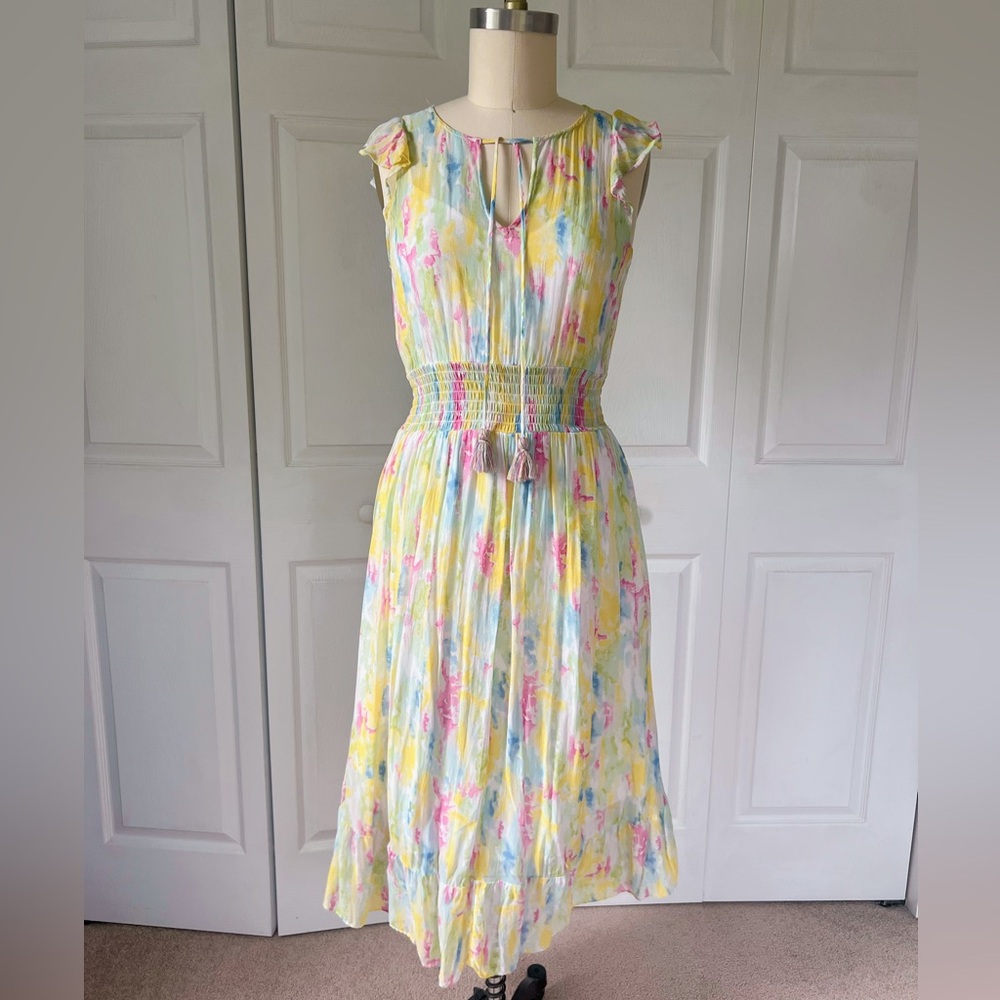 Anthropologie Watercolor Chiffon Sleeveless Maxi Dress